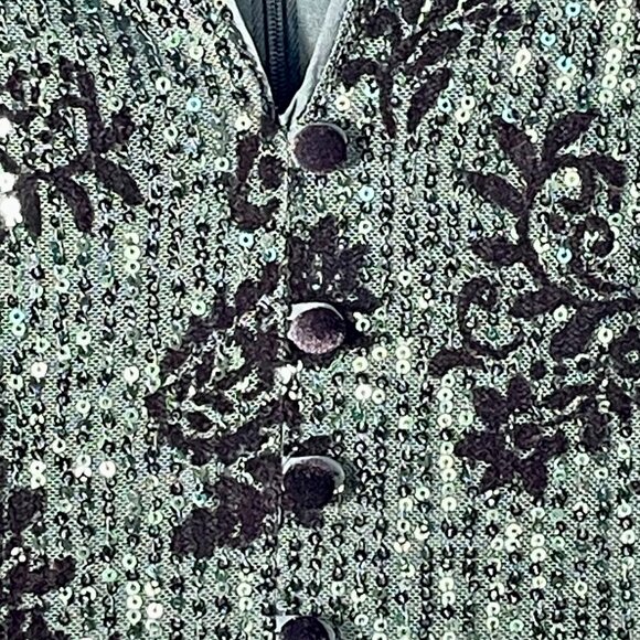 LOFT Emerald Green Velvet Sequin Floral Shift Dress Size 6 WI23 - Picture 6 of 15